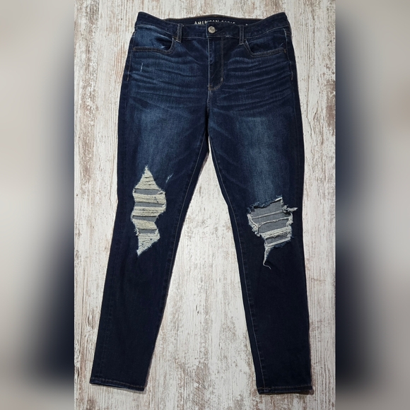 Stylish Distressed American Eagle Blue Skinny Jeans for Women - Picture 1 of 4